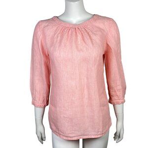 Boden 100% Linen Button Back Shirt Womens Size 6 Pink 3/4 Sleeves Lightweight